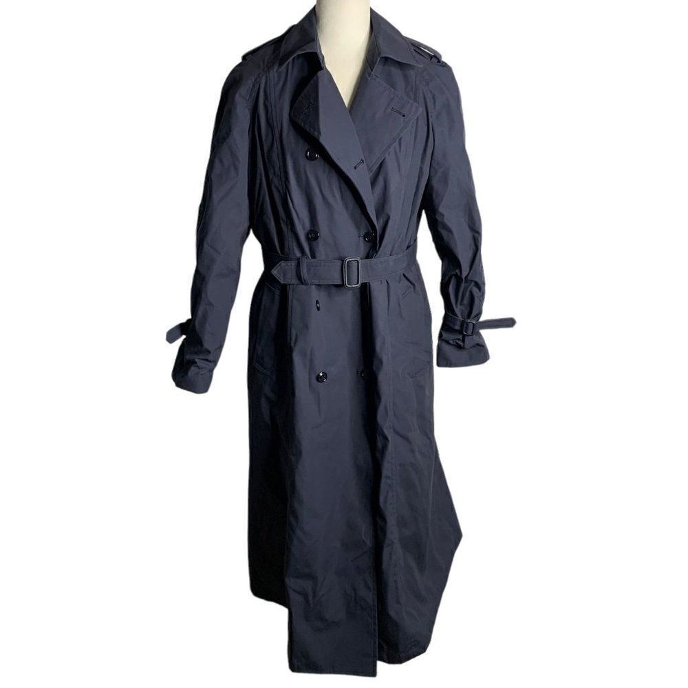US Air Force All Weather Trench Coat 14L Blue Buttons Pockets Removable Liner